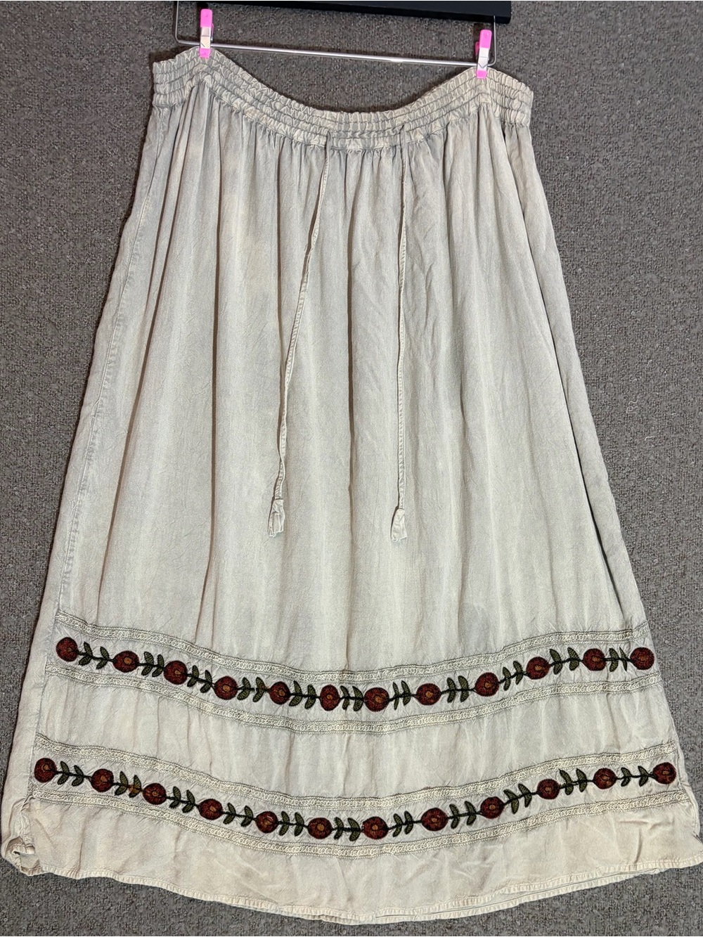 Geeta Rayon A-Line Midi Skirt Green One Size Woven Embroidered Pull On